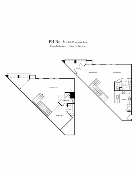 Floor plan for 1 bed, 2 baths, 1023 sqft
